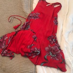 Free People Red Floral Lace Up Back Dress